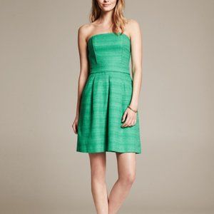 NWT Banana Republic Strapless Mini Dress Pleated Tweed Fully Lined Green Size 0P